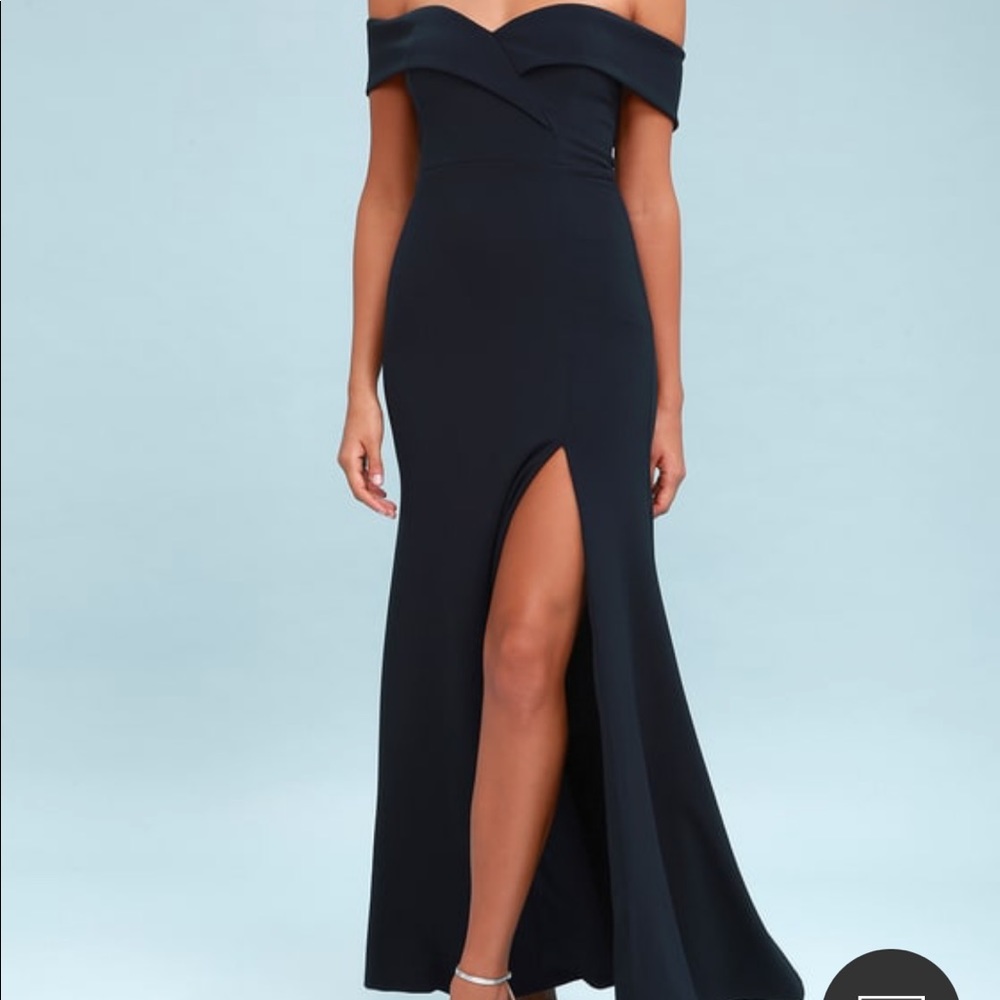 Song of Love Navy Blue Off-the-Shoulder Maxi Dress